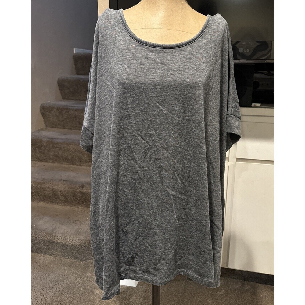 Avenue Womens‎ Shirt Plus Sz 22/24 Crisscross Back French Terry Tunic Top Gray